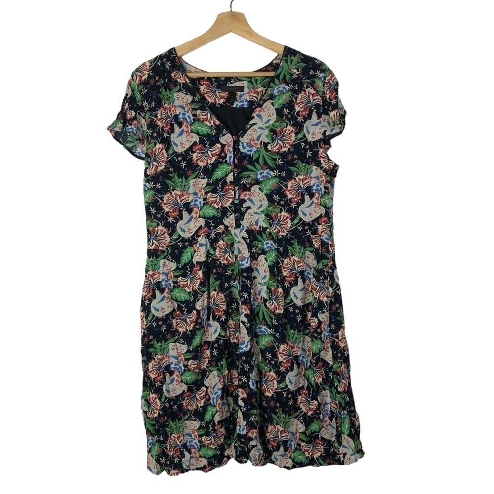 J. Crew Navy Blue Island Floral Button Front Short Sleeve Mini Dress 14